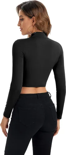 Vista 5 de Camisetas cortas de manga larga para mujer, ligeras, con cuello alto falso, capa base