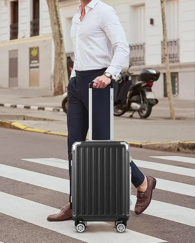 Vista 6 de LUGGEX Equipaje de mano sin cremallera con marco de aluminio - Eleva tu viaje, Pistola, Marco de aluminio negro equipaje de 28 pulgadas con ruedas