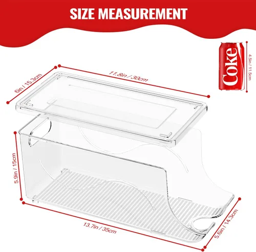 Vista 4 de SCAVATA Paquete de 2 organizadores apilables para refrigerador, dispensador de latas de soda, contenedor de bebidas con tapa para refrigerador