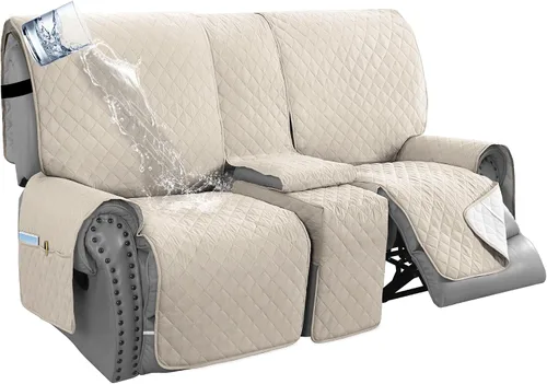 Vista 23 de H.VERSAILTEX Funda impermeable 100% impermeable para sofá biplaza reclinable de 2 piezas, protector de muebles suave y grueso con bolsillos lavables