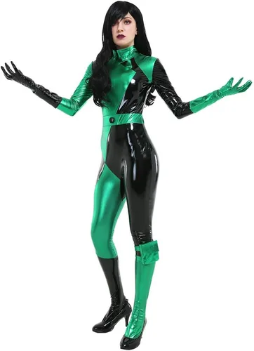 Vista 4 de miccostumes Disfraz de villanos Miss Go de piel sintética para mujer, con guantes y bolsa para las piernas, disfraz de lujo para Halloween