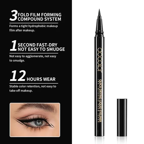 Vista 3 de Docolor - Lápiz delineador de ojos impermeable súper delgado y preciso, delineador líquido negro para todo el día, maquillaje profesional, lápiz