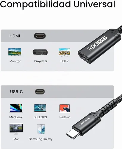Vista 7 de JSAUX Adaptador USB C a HDMI 4K para iPhone 17, MacBook, Surface, Negro