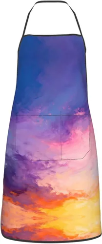 Vista 14 de Colorful Stars Delantal con bolsillos, delantales resistentes a las gotas de agua para mujeres y hombres, delantal ideal para uso doméstico
