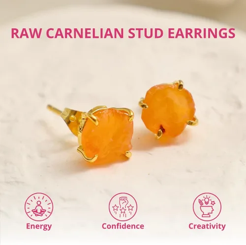 Vista 82 de Gempires Natural Raw Prong Setting Stud Earrings, 8-10 mm Crystals Earring, Handmade Jewelry, Gift for Her