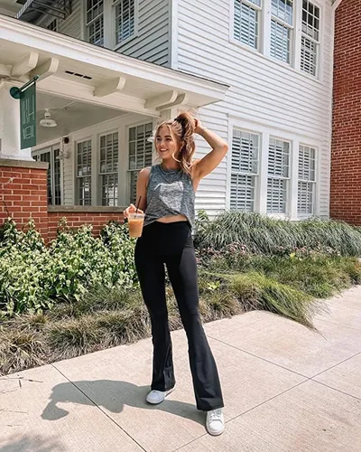 Vista 3 de MOREFEEL Pantalones de yoga negros acampanados para mujer, leggings de cintura alta suaves con corte de bota