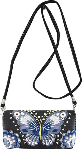 Vista 5 de Juego de cartera de estilo occidental con bordado de mariposa para mujer, bolso de hombro