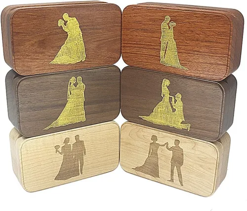 Vista 6 de SOFTALK Joyero de madera vintage para anillos musicales, regalos para propuestas, compromiso, boda, Navidad, cumpleaños, día de San Valentín