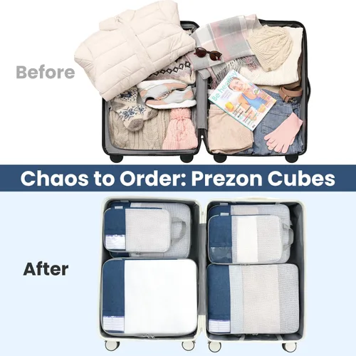 Vista 8 de Juego de 8 juegos6 juegos4 cubos de compresión para viajes, artículos esenciales ligeros de viaje para vacaciones, accesorios de viaje para maleta