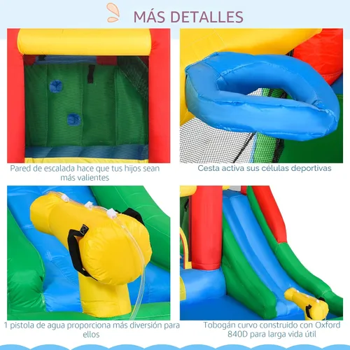 Vista 8 de Outsunny Tobogán acuático inflable 6 en 1 para niños con piscina, cañón de agua, pared de escalada, inflador incluido, castillo de salto para niños