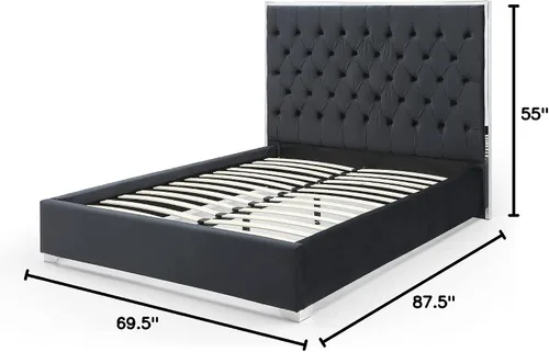 Vista 10 de Better Home Products Marco de cama de terciopelo con metal plateado negro/queen