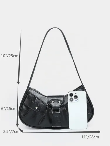 Vista 7 de Verdusa Bolso de mano plisado para mujer, bolso de mano de piel sintética Negro