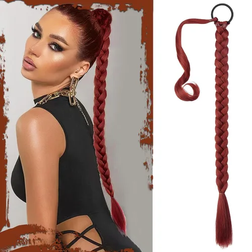 Vista 52 de SOFEIYAN Extensión de cola de caballo trenzada larga con banda elástica y mechón liso envolvente, extensiones de cabello naturales suaves