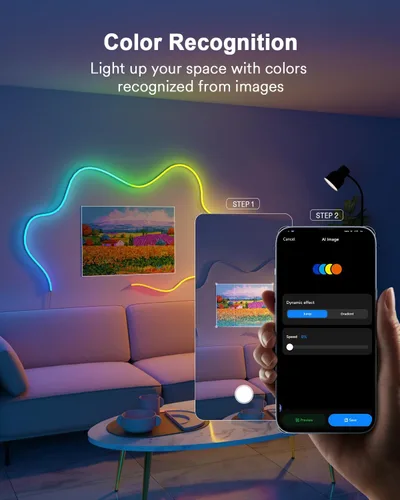 Vista 6 de Lumary Luz inteligente RGBAICW de neón para interiores, luces LED de 9.8 pies para dormitorio, funciona con Alexa/Google Assistant, 180 LEDs/m RGB