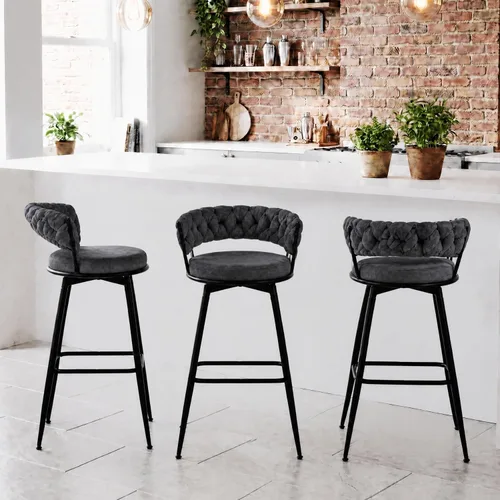 Vista 24 de Juego de 2 taburetes de bar tapizados para encimera de cocina, color beige