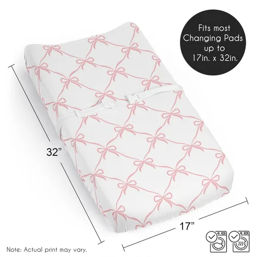 Vista 6 de Sweet Jojo Designs Funda para cambiador de bebé (lazos rosados) para niñas, funda para cambiador de mesa de pañales para bebés/recién nacidos