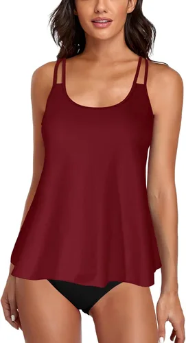 Vista 37 de Omichic Conjuntos de tankini modestos para mujer, trajes de baño atléticos de 2 piezas, camiseta sin mangas fluida con parte inferior de bikini