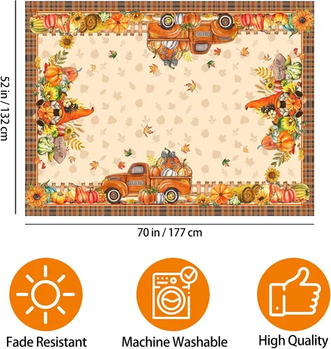 Vista 2 de Hexagram Mantel rectangular de otoño de 50 x 70 pulgadas, mantel de otoño naranja Mantel de camión de calabaza para el hogar, cocina, decoración
