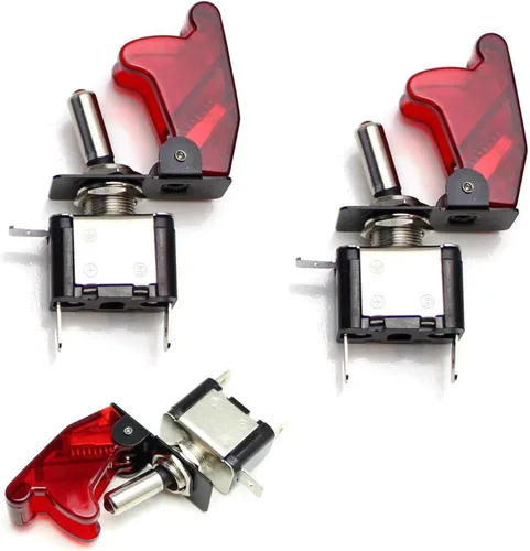 Vista 10 de iJDMTOY (2) Interruptor de dos posiciones on/off SPST - con cubierta abatible, estilo avión, 12 V/20 A, iluminación LED., Azul