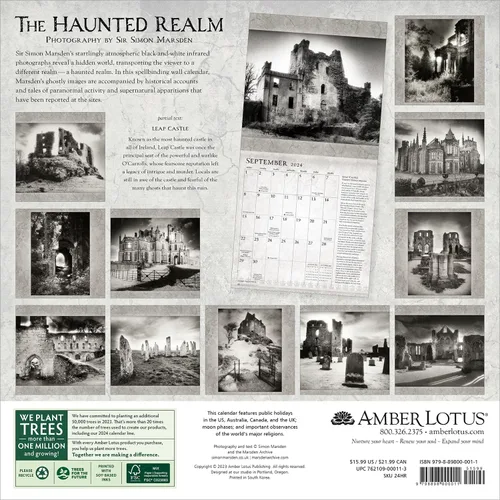 Vista 2 de The Haunted Realm 2024 Wall Calendar by Sir Simon Marsden 12" x 24" Open Amber Lotus Publishing