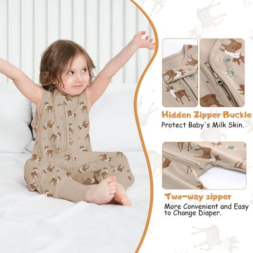 Vista 4 de LAT - Saco de dormir para bebé, saco de dormir de algodón sin mangas para niños pequeños con piernas, manta con cremallera 6M-4T