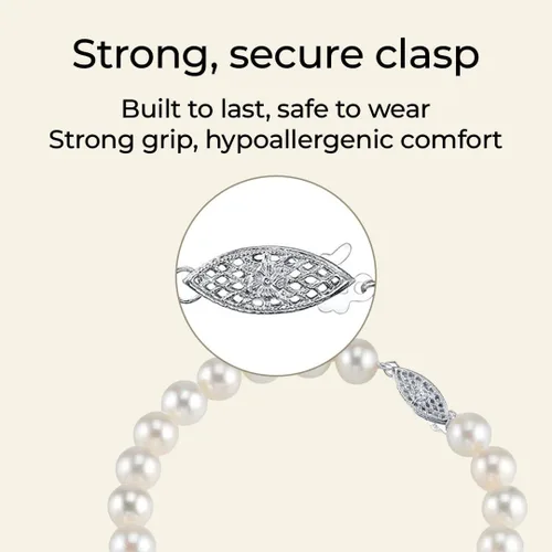 Vista 7 de The Pearl Source White Freshwater Pearl Bracelet for Women - Cultured Pearl Bracelet in 925 Sterling Silver with Genuine Cultured Pearls, 7.0-7.5mm
