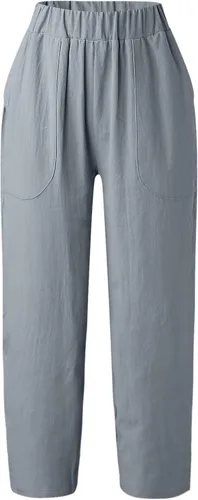 Vista 5 de Clearance - Pantalones harén de lino para mujer, estilo bohemio, de verano, pierna ancha, holgados, pantalones capri para playa, yoga, bolsillos