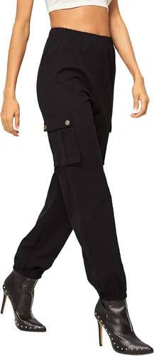 Vista 3 de SweatyRocks Pantalones cargo casuales para mujer con cintura elástica y bolsillos