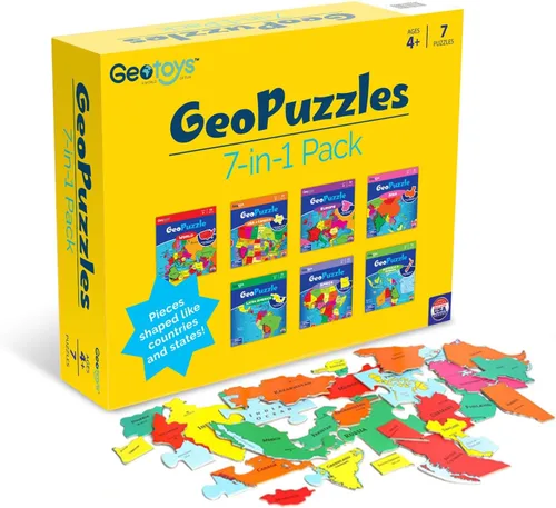 Vista 11 de GeoToys GeoPuzzle, juego de 6 rompecabezas de campo, juego de geografía y mapas, juegos educativos y actividades de aprendizaje para niños, regalos
