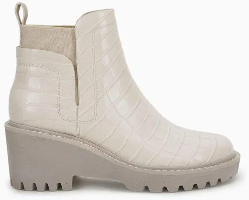Vista 3 de Botines Chelsea con suela acanalada de plataforma para mujer, con tacón alto y grueso, antideslizante, de piel de gamuza sin cordones y a la moda
