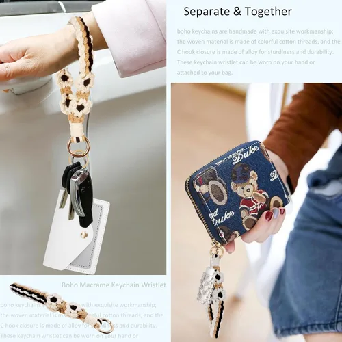 Vista 40 de BIHRTC Llavero de pulsera boho con soporte para lápiz labial, pulsera hecha a mano