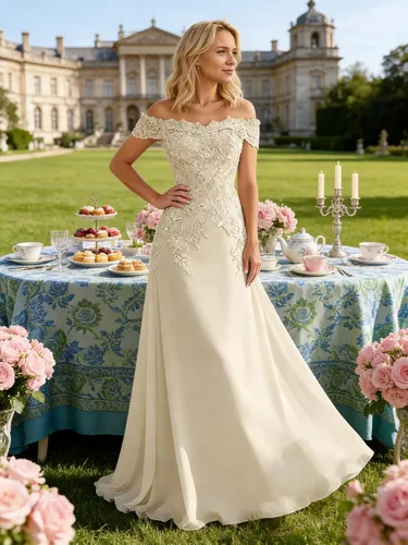 Vista 3 de Vestidos de Madre de la Novia para Mujeres con Aplicaciones de Encaje, Vestidos Largos de Gasa para Graduación, Vestidos Formales de Boda y Fiesta