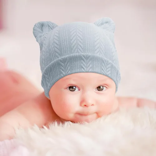 Vista 3 de Conjunto de gorro y mitones para recién nacidos con orejas de oso, gorro para bebé, gorro de hospital para bebé niño o niña, de 0 a 3 meses 4