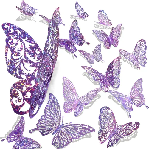 Vista 8 de 60 calcomanías 3D iridiscentes de mariposa dorada para decoración de pared Dorado