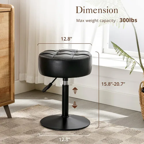 Vista 2 de LUE BONA Taburete de tocador ajustable, silla giratoria de 360° para sala de maquillaje, taburete negro para tocador, pequeños taburetes de tocador