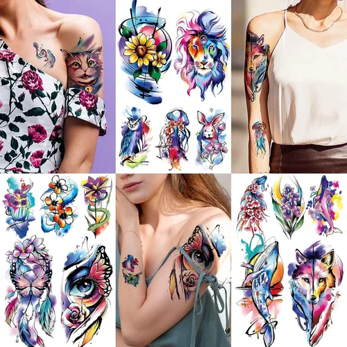 Vista 6 de EMOME 79 hojas de tatuajes temporales realistas para mujeres, tatuajes falsos de brazo de acuarela para niñas, tatuajes temporales de larga duración