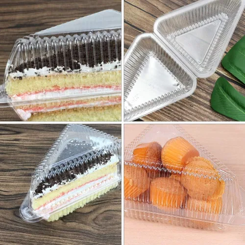 Vista 2 de Cajas triangulares pequeñas para tartas de queso para tartas, recipientes triangulares de plástico con tapas, embalaje para llevar para el hogar