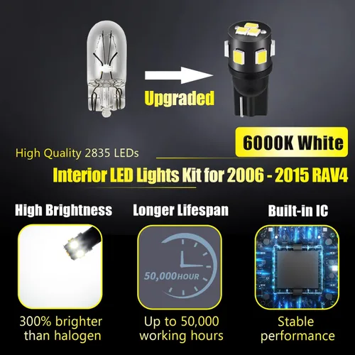 Vista 2 de Kit de 8 piezas de luces LED RAV4 para Toyota RAV4 2006 2007 2008 2009 2010 2011 2012 2013 2014 2015 blanco 6000K paquete de iluminación LED