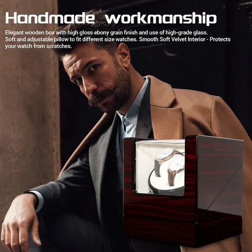 Vista 8 de Uten Caja automática para reloj de madera, caja de almacenamiento de reloj de lujo, enrollador de reloj doble con motor silencioso, 4 modos