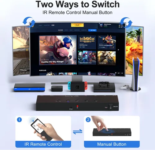 Vista 6 de ZUZONG (3 Puertos HDMI 2.0 + 1 RCA a 2 HDMI Convertidor (2 Salidas Pueden Mostrar Simultáneamente) Interruptor Divisor Soporte de Conmutación