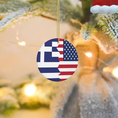 Vista 9 de Bandera griega de Estados Unidos, adornos de cerámica para colgar, adorno colgante de Navidad personalizado para decoración del hogar