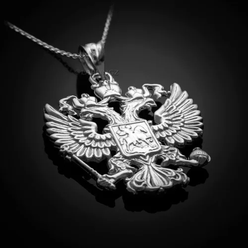 Vista 2 de Collar con colgante de águila imperial rusa de plata de ley con doble cabeza