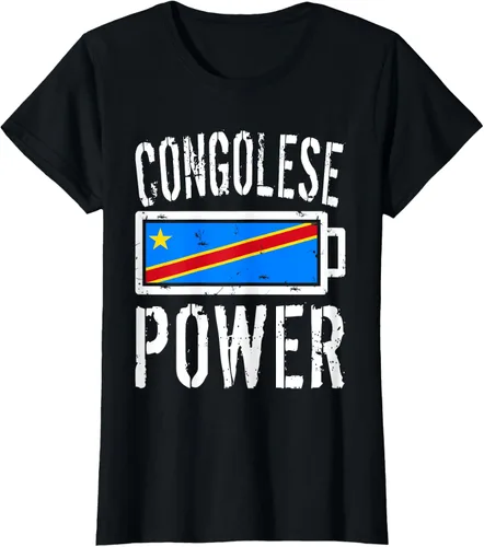 Vista 41 de Camiseta de batería de energía congoleña con bandera de República Democrática del Congo, Negro, S