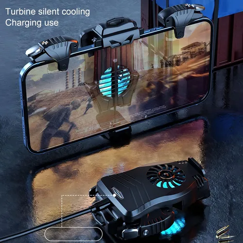 Vista 5 de Heayzoki Mobile Phone Cooler Pubg Mobile Controller Android Phone Controller Triggers Kit Quiet Cooling Pulse Automatic Four-Speed Click Phone