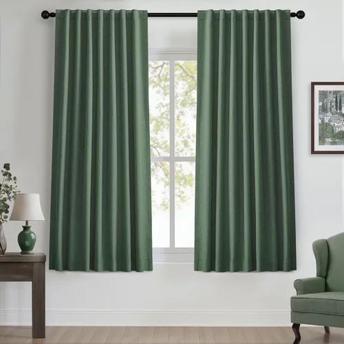 Vista 105 de UHITECH Cortinas cortas de lino de 24 pulgadas de largo para ventanas pequeñas de granja, cortinas opacas modernas para sala de estar, pestañas