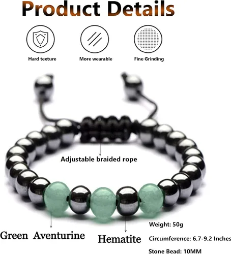 Vista 6 de Pulsera de triple protección para traer suerte y prosperidad hematita negra obsidiana ojo de tigre, pulsera Fengshui para mujeres y hombres