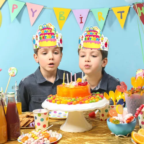 Vista 5 de Paquete de 36 coronas de cumpleaños para niños, sombreros de fiesta de papel coloridos para estudiantes, aula, escuela, suministros de fiesta VBS