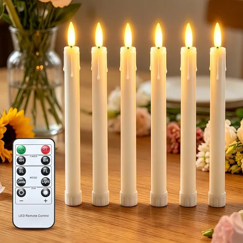 Vista 13 de JOSU Velas sin llama, 12 luces LED parpadeantes, funciona con pilas, con temporizador y clips remotos, velas cónicas de ventana blanca cálida