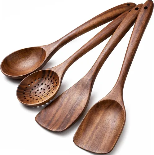 Vista 8 de Cucharón de madera de 3 tamaños, cucharas de madera para cocinar, cucharón de madera para sopa, teca natural, cuchara de madera antiadherente