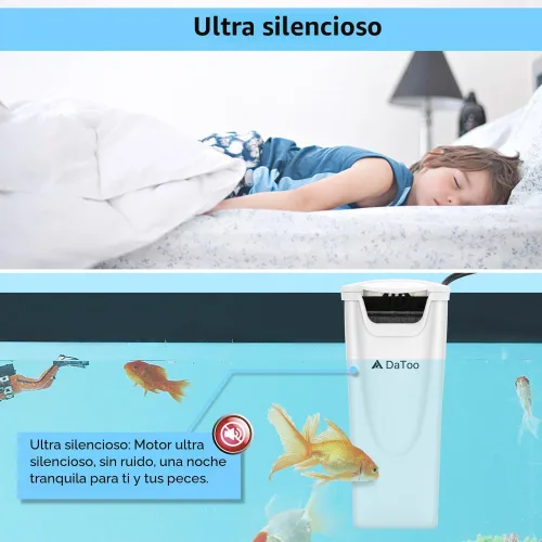 Vista 4 de DaToo Filtro de Potencia de Acuario en Tanque Ultra Silencioso Filtro de Tanque de Peces Pequeño 3W para Acuario de 1 a 10 Galones, Garantía de 1 Año